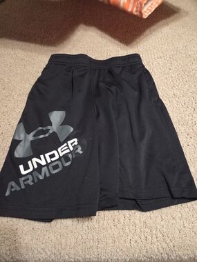 Under Armour Kids Black Athletic Shorts with Silver Logo
